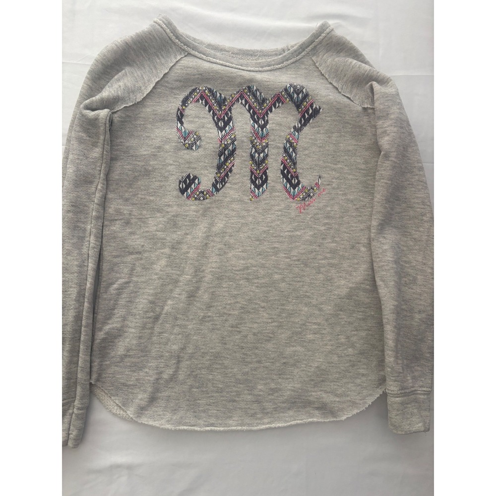 Miss Me Womens Gray Tribal Graphic Initial M Raglan Sweatshirt Size Medium